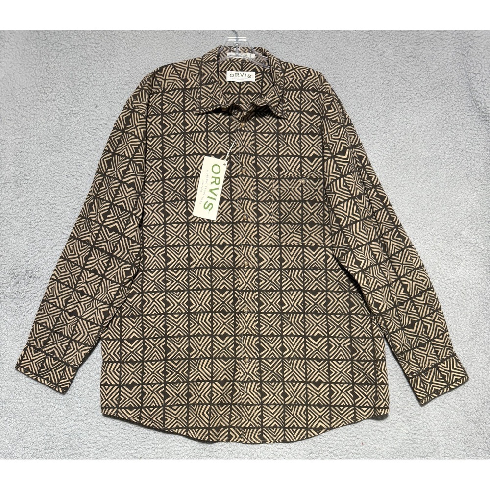 NEW Orvis geometric long sleeve button up shirt Mens size XL 100% cotton